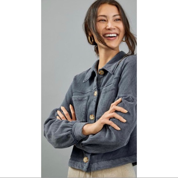 Anthropologie Melora Puff Sleeve Grey Shirt Jacket Shacket NWT New L - Picture 3 of 16